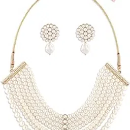 zaveri pearls Gold Tone Multistrand Beaded Pearls Contemporary Choker Necklace & Earring Set For Women-ZPFK17787-picture-26
