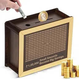 DERIKO Wooden Coin Piggy Bank,Coin Box for Kids 1,00,000 Savings Challenge Box, Cashbox,Cash Vault Wooden Savings Box,Coin Piggy Bank,Money Saving Box Money Saver Money Box-picture-47