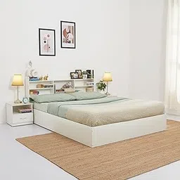 Green Soul Maybelle Queen Size Double Bed with Headboard & Box Storage ISI Standard Engineered Wood | 1-Year Warranty | Installation Provided (White)-picture-20