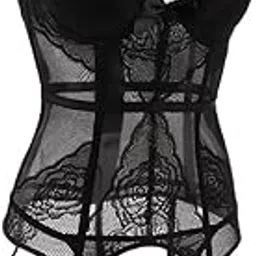 Women Push up Bustier Elegant Corset Lace Printing Waist Cinche S-Black-image-40