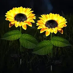 The Bright Storey Plastic Solar Powered Realistic Sunflower Lights Waterproof Decorative Landscape Lights For Garden Patio Yard Pathway (Pack Of 2)-picture-20