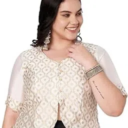 studio rasa Women's Plus Size Silk Blend Printed Button Down Blouse for Festive Wedding Party-picture-23