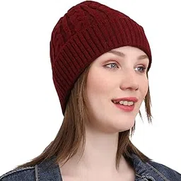 coreteq Women & Men Woollen Winter Cuff Beanie Cap Cable Knit - Soft, Cozy & Warm Garam Topi - Stylish Woollen Winter Wear Cap - Acrylic Wool, FS-picture-42