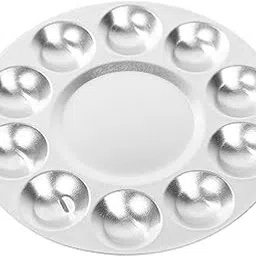 Prescent Round Shape 10 pits Aluminum Painting Color Palette for All Types of Water Colors (Silver)-picture-21