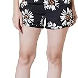 9 impression Women Polyester Black & White Floral Print Shorts-picture-33
