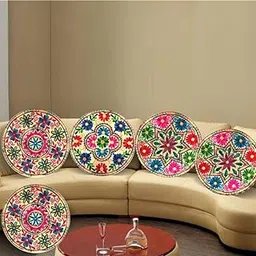 STLYZ Round Rajasthani Cushion Cover 16x16 inch Embroidered Ethnic Khadi Round Cushion Cover Elephant Design Set of 5 Multicolor, 16x16 Inch (Pack of 5) (Flower Round)-image-30