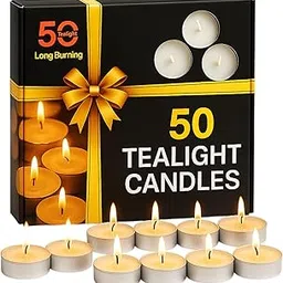 SOJO Tealight Candles Pack of 50 | Long Lasting 4 Hour Burn | Smokeless & Unscented | Tea Light Candles for Home Decor, Diwali, Pooja, Parties, Festive Lighting, Aromatherapy & Relaxation-picture-46
