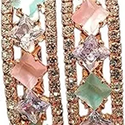 American Diamond Bangles Set, Gold Plated, Mint Green and Pink Crystal Stones, Pack of 2-picture-50