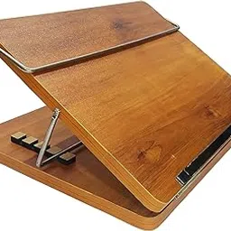 Goodwill Tech MDF Wooden 15 X 21 Inch Laptop Desk Table Top with Adjustable Height - Foldable, Writing Desk Stand for Study, Office Laptop Elevator Study Table (Wooden Teak)-picture-61