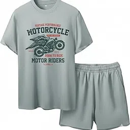 shantvan gallery Co Ord Set for Men | Casual Summer Outfit with Printed Motorcycle Graphic T-Shirt & Shorts | Stylish Co Ords for Men | Comfortable Two Piece Set for Travel-picture-22