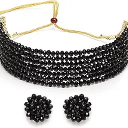 Black Crystal Beaded Choker Necklace Setfor Women-image-33
