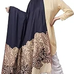 Pashutsh Women Navy Blue Woven Design Detail Designer Shawl-image-6