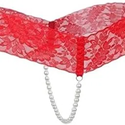 ujeavette 2xSexy Women Crotchless Panties Sheer Lace Thong Underwear Pearls Strings Red-picture-10