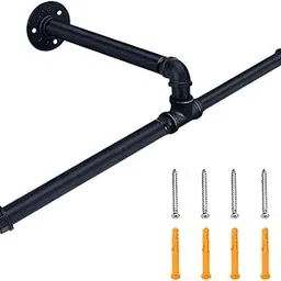 TLBTEK 20 inch Industrial Pipe Wall Mounted Clothes Rack,Heavy Duty Clothes Hanging T-Bar,Detachable Black Iron Garment Hanging Rack,Metal Clothing Towel Racks for Retail Display,Closet Organization-picture-22