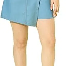 buynewtrend High Waist Front Skirt Back Shorts Denim Women’s Mini Skort-picture-14