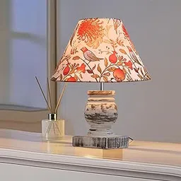 Rustic Wooden Coolie Pot Table Lamp Dome Vintage Small Lamps Whitewash Decorative for Small Spaces Bedside Lamps Suitable for Nightstand Kids Room (White French Trophy Bird)-picture-21