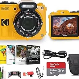 KODAK PIXPRO WPZ2 Rugged Waterproof Shockproof Dustproof WiFi Digital Vlogging Camera 16MP (Yellow) Bundle with 64GB Memory Card + Vlogger Tripod + Bag + Cleaning Kit + More Accessories-image-48