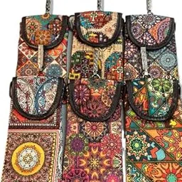 Mobile Phone Pouch for Women – Pack of 2, Ethnic Print Sling Bag with Waist Clip, Cotton Blend Fabric, Multicolour Mini Pouches (19.1 x 14 cm)-picture-47