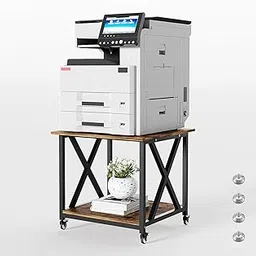 OGFC 46812 2-Tier Large Printer Stand with Storage Shelf, 23.6 x 23.6 Inches Printer Table, 2-Tier Rolling Cart with Industrial Wheels for Home Office, Mini Fridge, Laser, 3D Printer (Rustic Brown)-picture-36