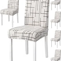 Styleys Jacquard Chair Cover Set of 6 for Dining Table | Waterproof Dining Chair Covers | Stretchable Dining Table Chair Cover 6 Seater | Premium Chair Covers for Home & Hotel - Brown Grid, BOFQYT-3-picture-25