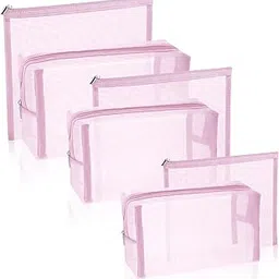 6 Pieces Mesh Makeup Bags Mesh Cosmetic Bag Portable Travel Organizing Zipper Pouch Toiletries Makeup Pouches for Home Office Travel Accessories (Light Pink)-picture-14