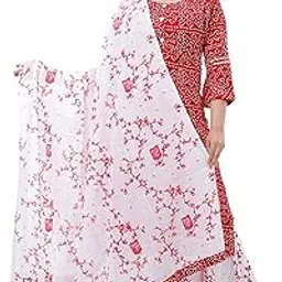 Women's Rayon Round-Neck 3/4 Printed Kurta, Sharara & Dupatta Set Red-picture-39