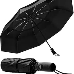 Automatic Travel Umbrella, 105cm Double Canopy, Auto Open/Close, Water-Repellent 210T Fabric, Black-picture-17