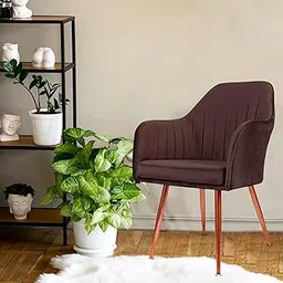 Velvet Dining Chairs, Cushion Seat Chair for Living Room Bedroom Restaurant, Modern Contemporary Upholstered with Polished Rosegold Metal Legs (Brown)-image-39