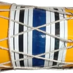 Yellow & Blue Pure Handmade Miniature Musical Instruments Wooden Multi-Color Kids Dholak,Size 8''inch-image-7