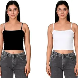 pinovo Women's Black & White Cotton Strechable Tank Tops/Crop Tops-picture-25