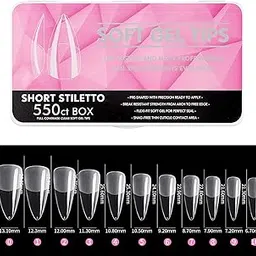 NAILWIND gel Nail Tips, Short stiletto soft Gel Full Cover Nails, Clear Acrylic Tips Artificial False Nails with Box Fake Nail Extension for Nail Salons DIY, 550 pcs image 1
