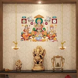 CreativeEdge God Lakshmi Ganesha Saraswati Wall Sticker PVC Vinyl Multicolor Decorative Wall Art for Home Office Temple Pooja Room Theme Wall Decal (46 cm x 30 cm)-picture-20
