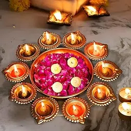 B S NATURAL World Diya Shape Flower Decorative Urli Bowl for Home Handicraft Bowl for Floating Flowers & Tea Light Candles|Diwali Decoration Items for Home (12 Inches)-image-83
