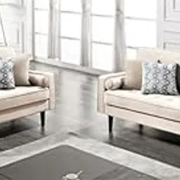 CERTIFIED FURNITURES� Kiroti Grand Tufted 5 Seater Sofa Set | 3+2 Configuration with Bolster Cushions | Premium Fabric Upholstery | Elegant Living Room, Bedroom & Office Furniture (Cream)-picture-11