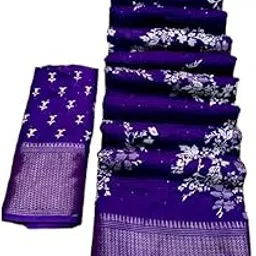 Dola Silk Saree, Purple with Silver Floral Print, Border Pattern image 1