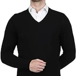 manra Men V-Neck Solid Woolen Full Sleeve Sweater for Winter (Black)-picture-20