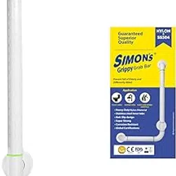 Simon's Grippy Heavy-Duty Nylon + SS304 Inside Bathroom and Toilet Anti Slip 90 Degree Grab bar for Elderly Hand Railing and Safety Handle| White | 3.5 cm Broad, 70cm X 50 cm L-Shape Grab Rail image 1