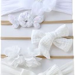 SYGA 5 Pcs Baby Headband Set, Flower & Bow Design, Stretchable Nylon Hairband for Newborn Infant Toddlers Kids-0-3 Years White-picture-40