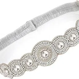 vama Fashions Kamar Chain stretchable Cloth White Kamarbandh kamarpatta Silver Waist Belt ootiyanam Half Saree Lehanga for women-picture-44