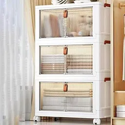 3 Door Kids Plastic Wardrobe for Clothes, Foldable Plastic Almirah for Clothes, Collapsible Wardrobe for Storage, Baby Cupboard for Clothes, Storage Rack for Kids - White-picture-10