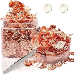 Rose Gold Gilding Foil Resin Flakes, GACUYI 5g Imitation Gold Foil Flakes Metallic Leaf with Tweezers and Finger Cots for Gilding, Resin Art, Painting Arts, Nail Art, Crafts and Home Decoration-image-29