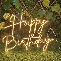 PRINTKART Happy Birthday, LED Neon Happy Birthday Sign, Warm Yellow Light, Adaptor Powered, Wall Mounted Party Decoration-picture-29