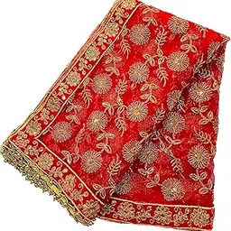 asha chunri house RED EMBROIDERED BRIDAL DUPATTA WITH VELVET BORDER 2.25 MTR-picture-32