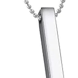 silver Pendant Necklace for Men Women Couples Boy girls Stainless Steel Bar black Necklaces Long Ball Chain Unisex boyfriend gents boys Vertical Stick Locket gym Valentine Platinum Stylish-image-13