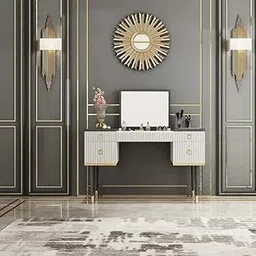 NG Decor Makeup Vanity Table 4-Drawer with Flip Top Mirror Gray & Off White (Stool not inluded)-image-38