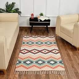 Mosaic Three Line Chindi Printed Handmade Dhurrie Rugs Carpet for Living Room Drawing Room Decor for Bedroom Multicolour - (3 x 5 Feet)-picture-23