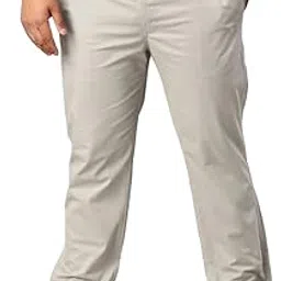 Men’s Solid Cotton Stretchable Trousers | Plus Size & Regular Fit | Twill Lycra Pants for Casual, Formal & Semi-Formal Wear (in, Numeric, 52, Plus, Cream)-image-70