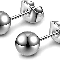 highspark 925 Silver Ball Earrings | 92.5 Sterling Silver Plain Ball Stud Earrings for Women Men Boys & Girls-picture-10