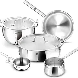 Bergner BE Essentials TriPro Tri-Ply 7 Pcs Cookware Set of Rice Handi 24cm (5.5 L) with Lid, Biryani Handi 28cm (6.4 L) with Lid, Sautepan 22cm (2 L), Coffee Warmer 12cm (800ml), Tadkapan 10cm (300ml)-picture-22