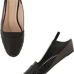 Everly Black Synthetic Leather Textured Wedge Pumps for Women (MNS6080MNT)-image-1